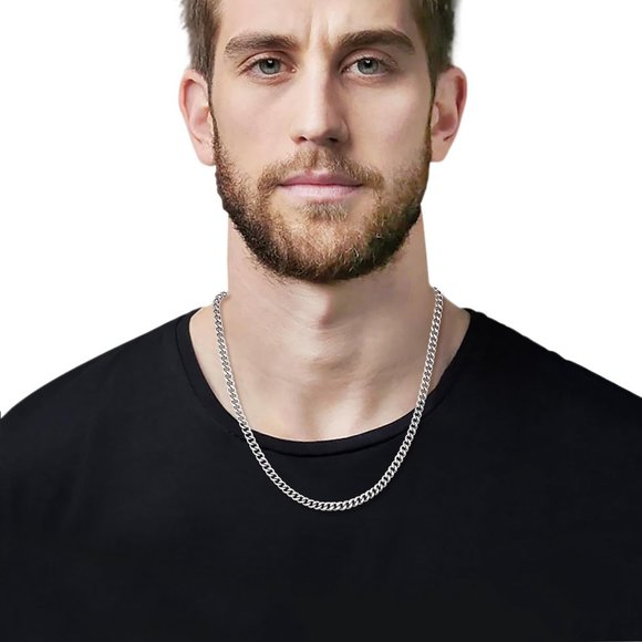 20 inch 5mm Men Silver Tone Gold Cuban Link Stainless Steel Chain - Picture 2 of 9